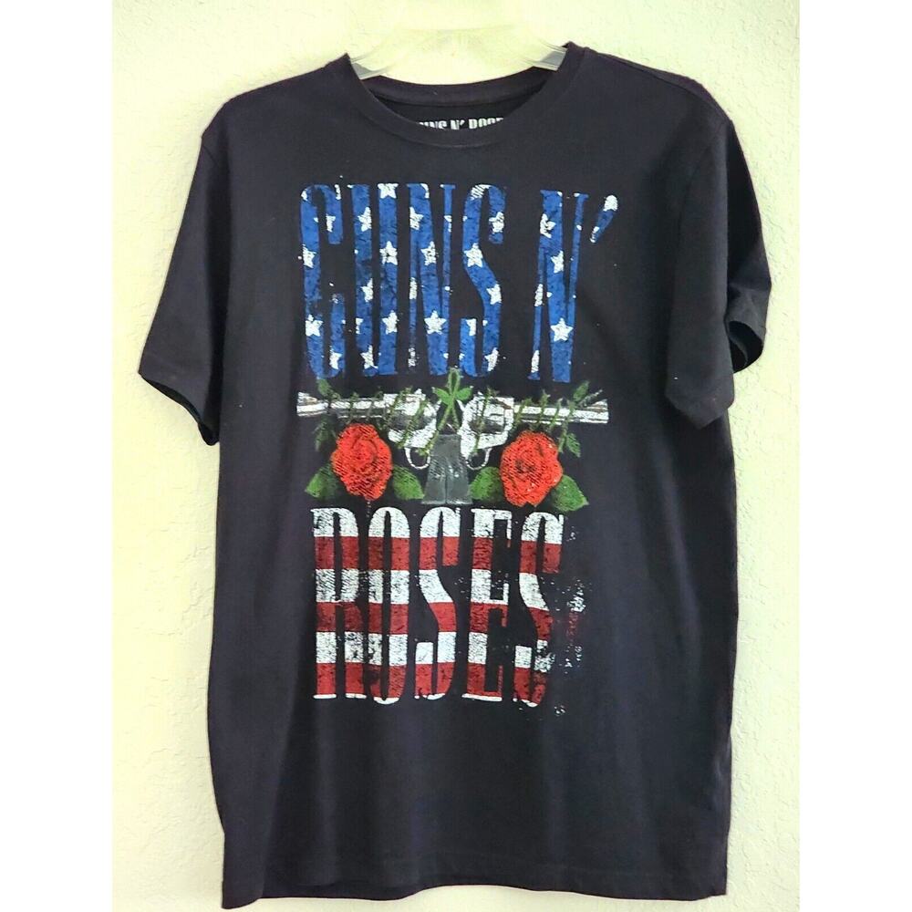 T-Shirt-Guns N' Roses-Logo-Rock Band-Vintage Band-Distressed Look-Size Woman MED